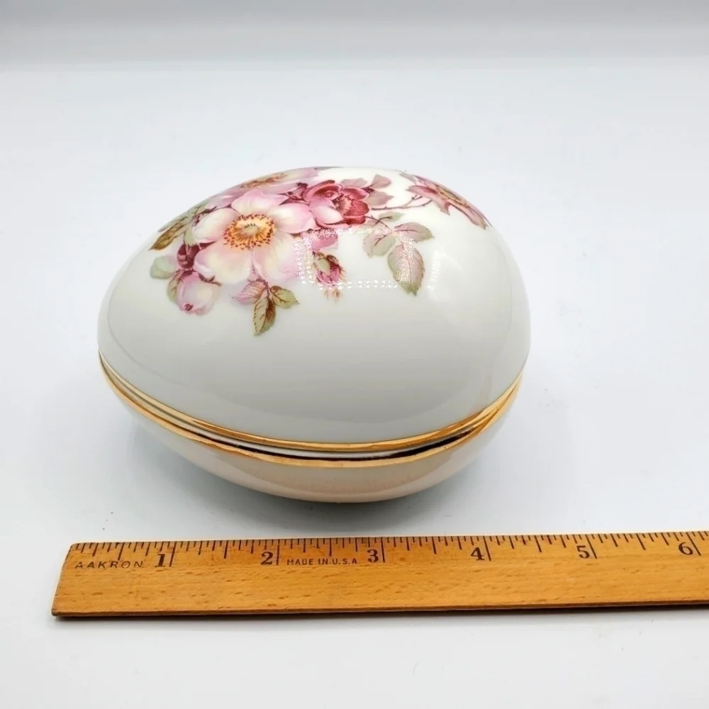 Gerold Porzellan Floral Egg Trinket‎ Box Porcelain Vintage West Germany